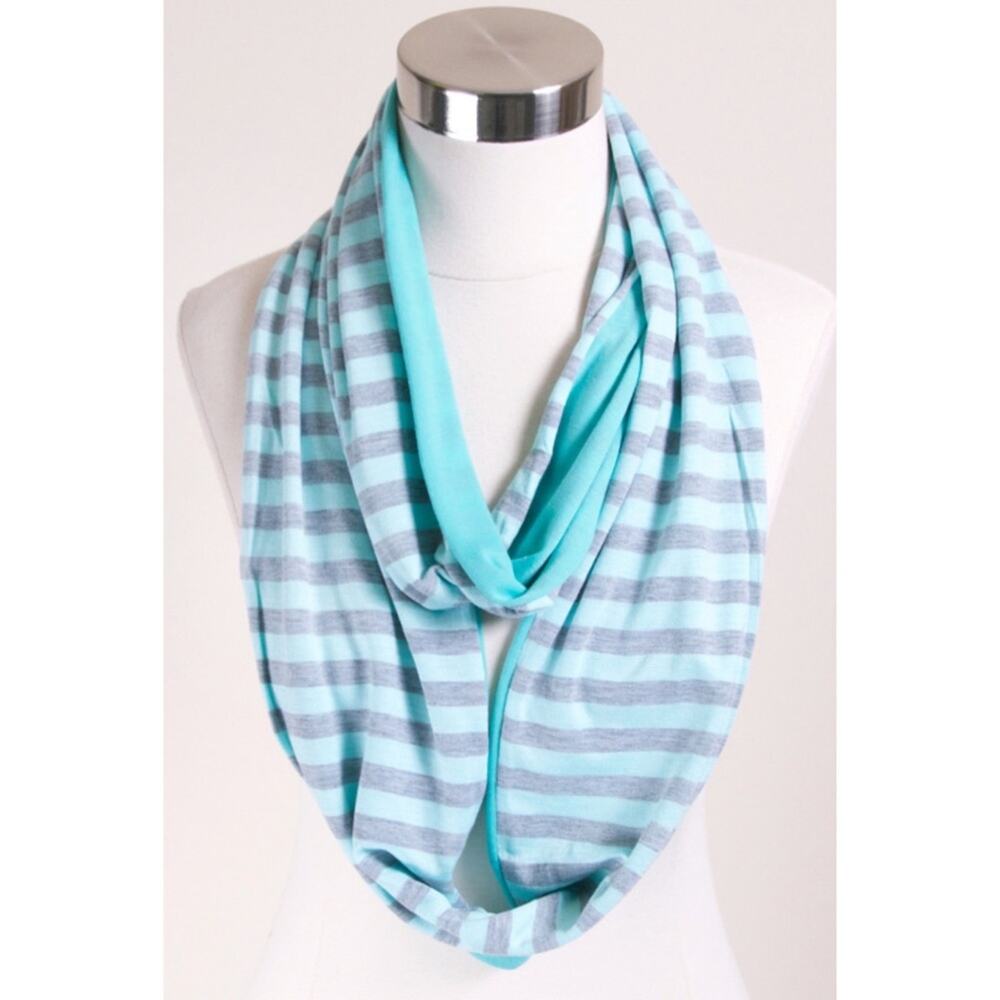 NEW NWT BOUTIQUE Reversible Turquoise & Gray Stripe Cowl Infinity Scarf